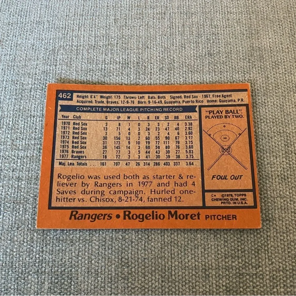 1978 Topps Texas Rangers Baseball Card Trading Card